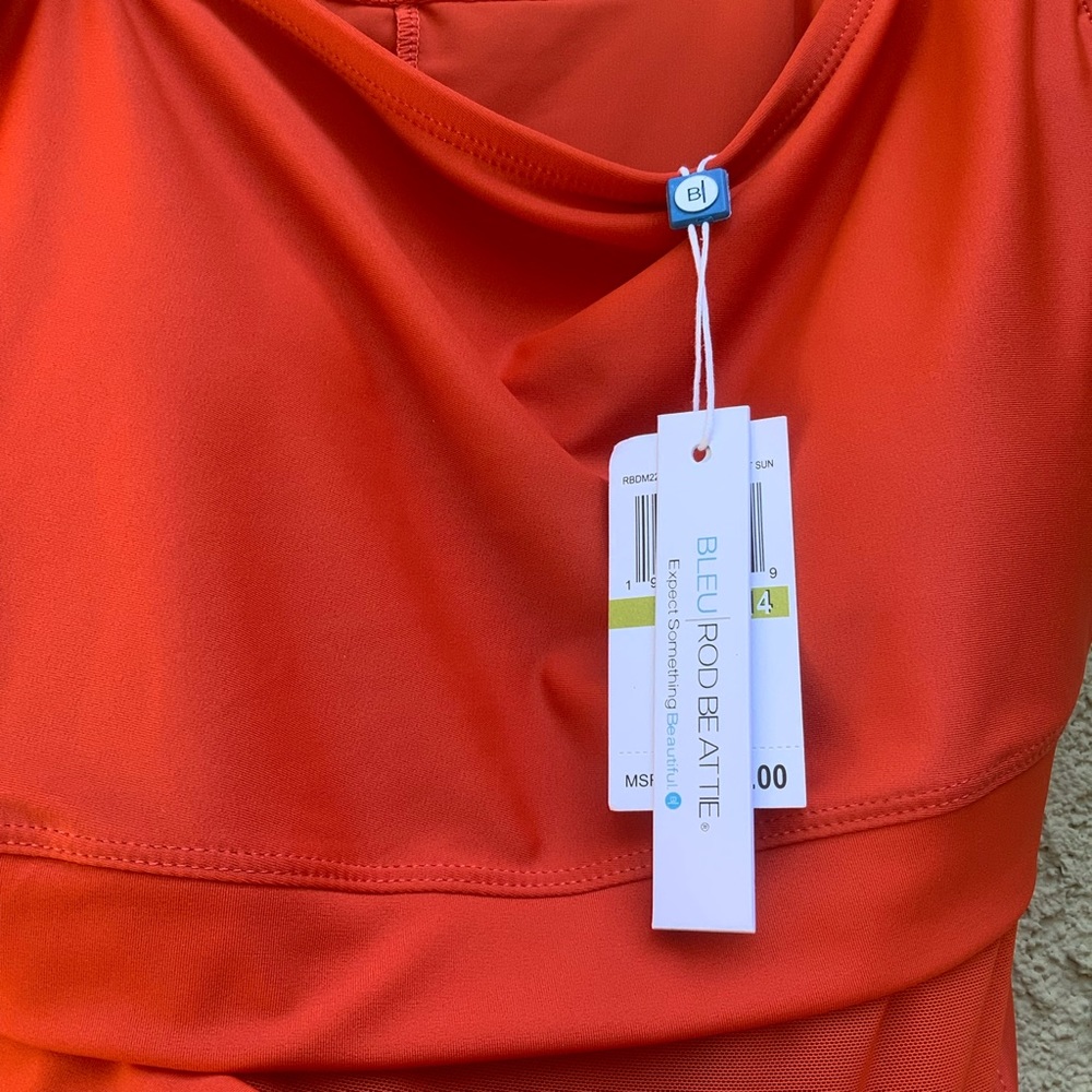 Bleu Rod Beattie Bright Orange Side Mesh Cutout Swimsuit, 14 - Picture 7 of 7